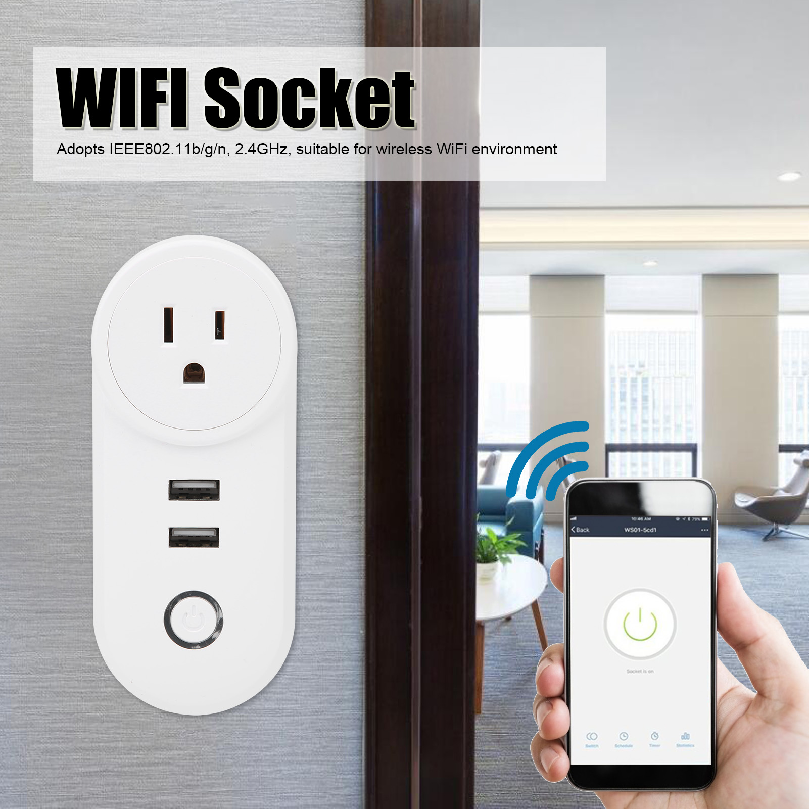 Gt-ss125 Kabellose Smart-steckdose Mit Wlan, Usb-anschluss Und Fernbedienung. Us-standard. Stromversorgung: 100–240 V Wechselstrom.