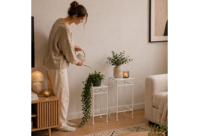 Dandibo - Blumenhocker Weiß Metall Eckig Blumenständer 96314 2er Set Beistelltisch Blumensäule Modern Pflanzenständer Pflanzenhocker