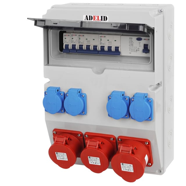 Adelid - Baustromverteiler Wandverteiler 1x 32A 2x 16A 5-polig cee 4x 230V Schuko FI-Schalter IP65