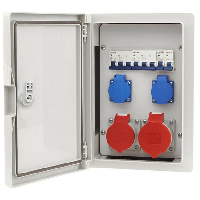 Adelid - Baustromverteiler Wandverteiler 1x 32A 1x 16A 5-polig cee 2x 230V Schuko LS-Schalter 8-Module IP65
