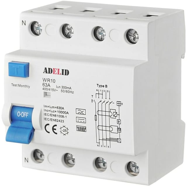Fehlerstromschutzschalter FI-Schalter rcd Typ b 63A 300mA 10kA 4-polig Allstromsensitiv