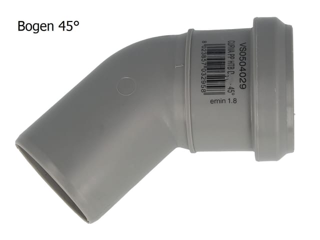 Ht Bogen ø 32 x 45°, mit einseitiger Steckmuffe und Gummidichtung
