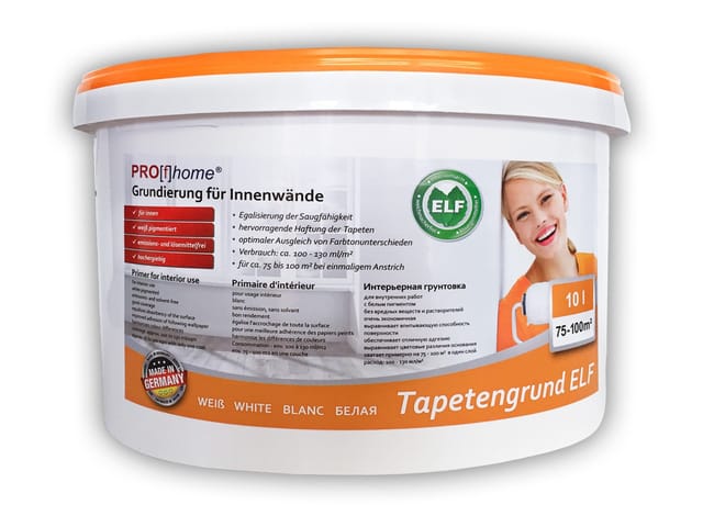 E-delux - Tapetengrund elf profhome Grundierung für Innenwände Tapeten Tapeziergrund weiß 10 l für max. 100 qm