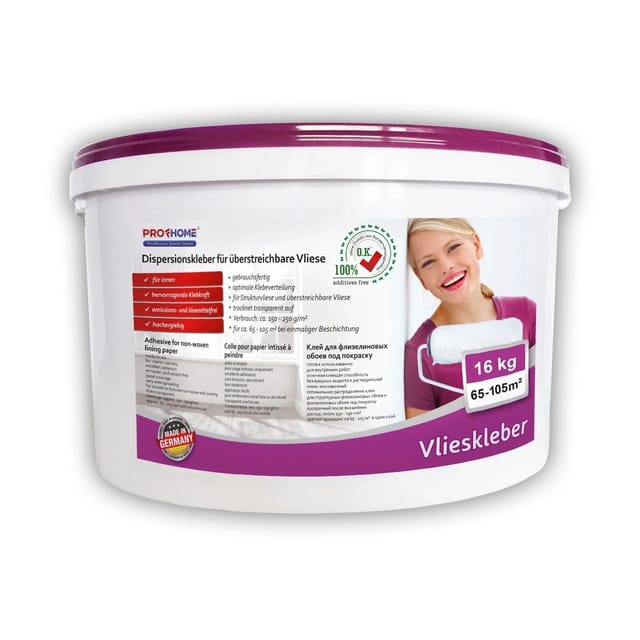 E-delux - Vlieskleber Profhome Fertig-Kleber für Malervlies Renoviervlies Anstrichvlies Vlies Gewebe-Tapeten 16 kg max 105 qm