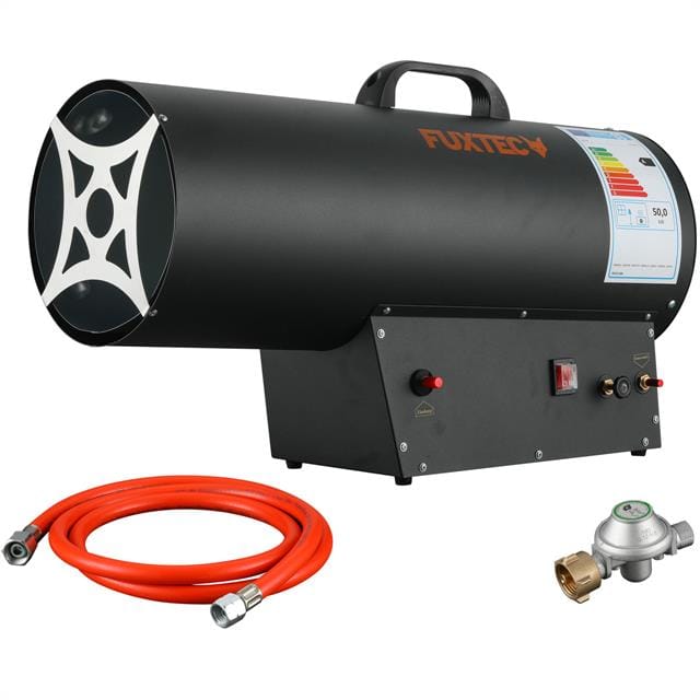 FUXTEC Gasheizgebläse GH51 – regulierbarer Gasheizstrahler 50kW mit Thermostat – Bauheizer/Gasheizer 650 m³/h Luftdurchsatz Heizgebläse inkl.