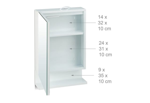 Badspiegelschrank, 1-türig, mit Steckdose, Badezimmerschrank, Wandschrank, h x b x t: 55 x 35 x 12 cm, weiß - Relaxdays