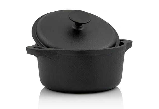 Gusseisen Cocotte, 4 Liter, ø 22,5 cm, schwarz, rund, Bräter mit Deckel, Gusstopf, bereits eingebrannt - Bbq-toro