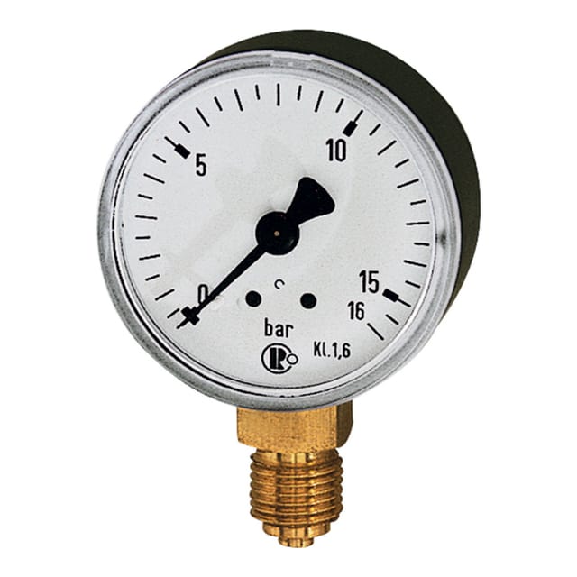 Standardmanometer, Stahlblechgeh., g 1/4 unten, -1/+5,0 bar, ø 63 - Riegler