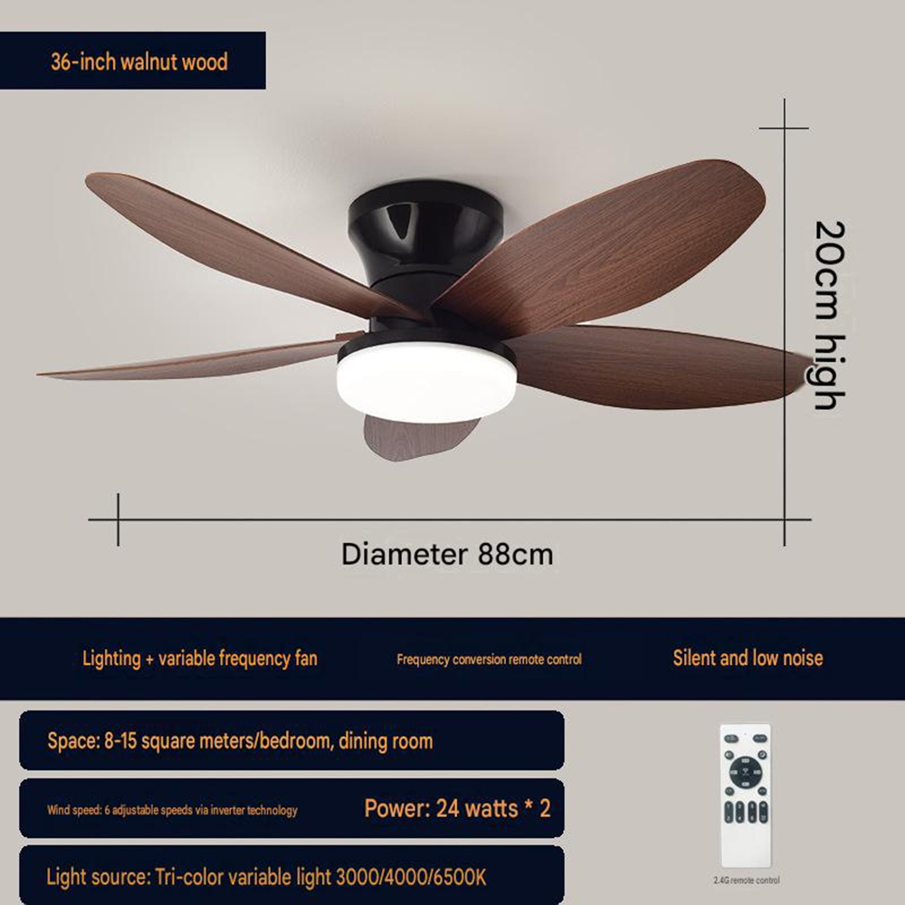 Deckenventilator Mit Led-beleuchtung, Walnussholzflügeln, 88 Cm (36 Zoll), Leiser Ventilator Im Holzdesign Für Wohnzimmer, Schlafzimmer, Büro, Kostengünstige Kühlung, 1 Stück, Braun
