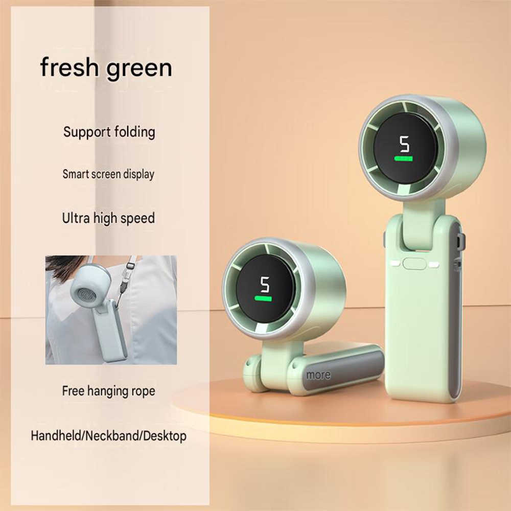 N607 Mini-ventilator, Tragbar, Usb-aufladbar, Mit Digitalanzeige, 5 Geschwindigkeitsstufen, Faltbar, Turbo-ventilator Für Nacken Und Schreibtisch, Kompakter Luftkühler, 1 Stück, Farbe: Cool Green, 120