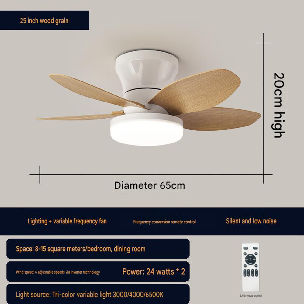 Deckenventilator Mit Leiser Led-beleuchtung, 65 Cm (25 Zoll) Großen Flügeln In Holzoptik, Frequenzgeregeltem Motor, Für Schlafzimmer, Wohnzimmer Und Büro, 1 Stück, Helles Holz