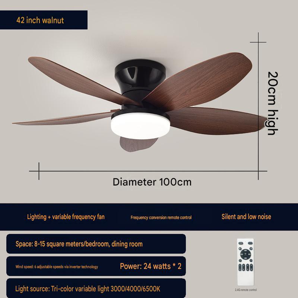 Deckenventilator Mit Led-beleuchtung Und Flügeln In Walnussoptik, Moderner, Leiser Deckenventilator Mit Beleuchtung Für Wohnzimmer, Schlafzimmer Und Büro, 100 Cm Durchmesser (42 Zoll), 1 Stück, Walnus