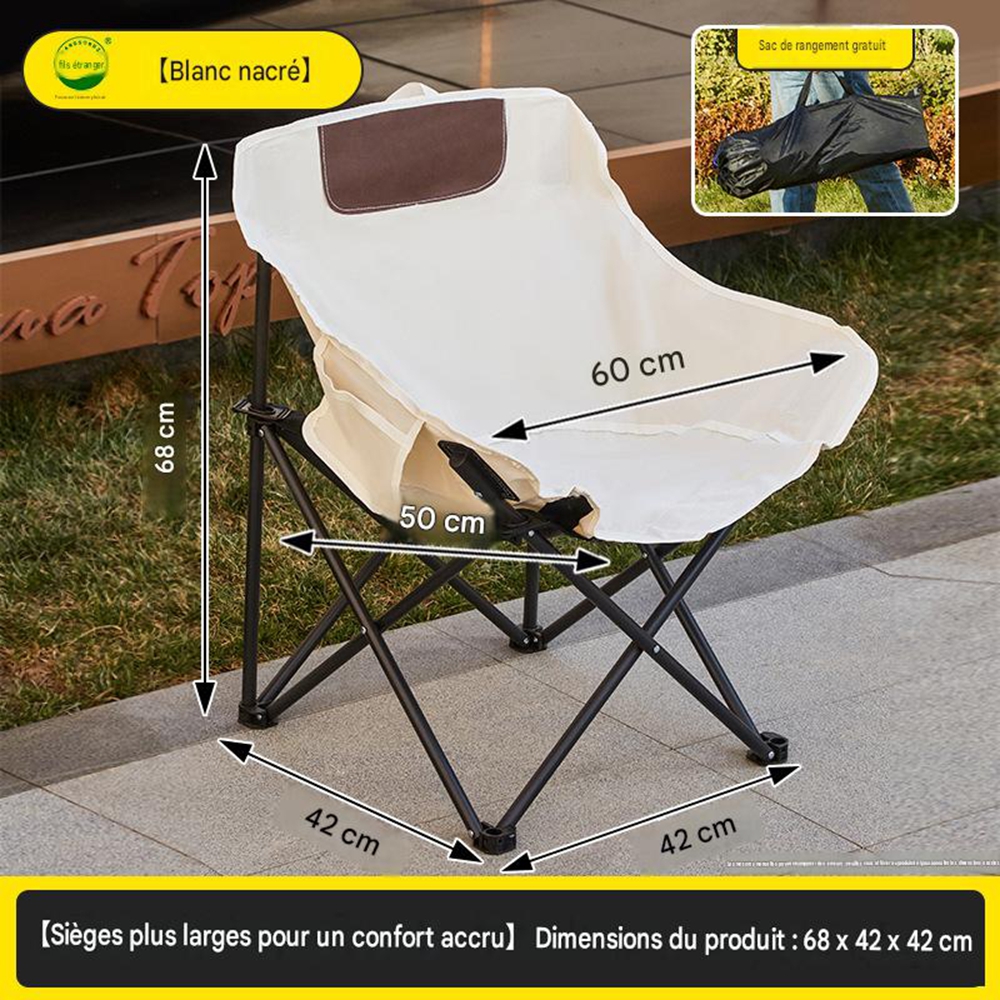 Tragbarer, Faltbarer Mondstuhl Für Camping – Outdoor-stuhl Mit U-förmiger Canvas-bespannung, Niedriger Rückenlehne, Zum Angeln, Strand Und Garten, 1 Stück, Cremeweiß