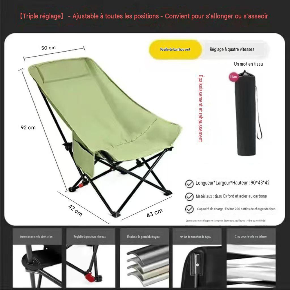Verstellbarer Mondstuhl Mit 3 Positionen Und Hoher Rückenlehne – Tragbarer Stuhl Für Camping, Angeln, Garten Und Strand, Gerades Canvas, 1 Stück, Bambusgrün