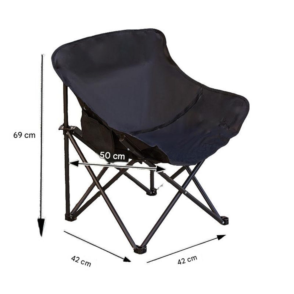 Mond-klappstuhl Für Camping – Tragbarer Klappstuhl Für Camping, Angeln, Strand Und Garten, Niedrige Rückenlehne, Gerades Canvas-gewebe, 1 Stück, Klassisches Schwarz