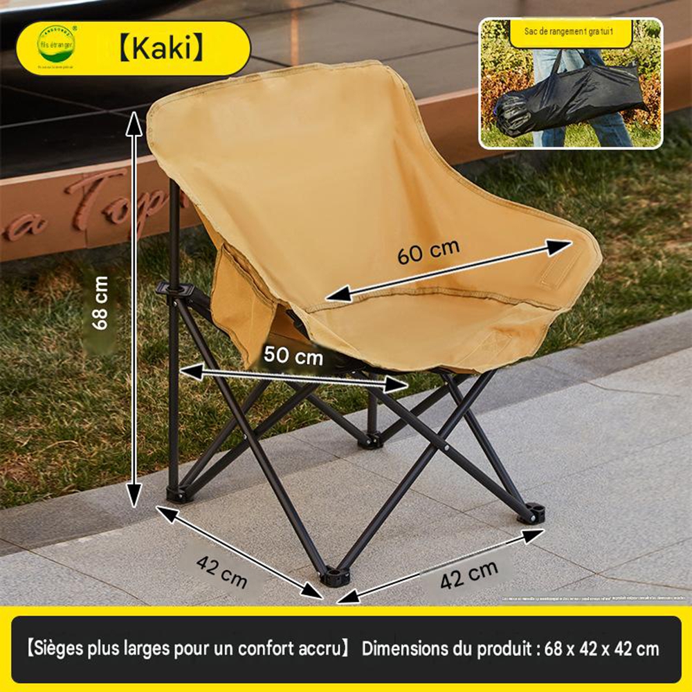 Mondförmiger Klappstuhl Für Camping – Tragbarer Klappstuhl Mit U-förmiger Canvas-bespannung, Niedriger Rückenlehne, Ideal Für Camping, Angeln, Strand Und Garten, 1 Stück, Khaki