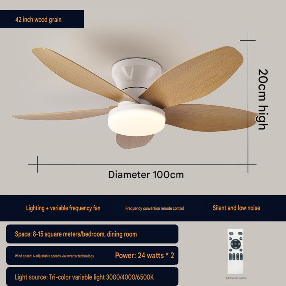 Led-deckenventilator Mit Flügeln In Holzoptik, Leiser, Stufenlos Regelbarer Hängeventilator Für Den Innenbereich, Dekorative Ventilatorleuchte Für Zuhause, 100 Cm Durchmesser (42 Zoll), 1 Stück, Holz