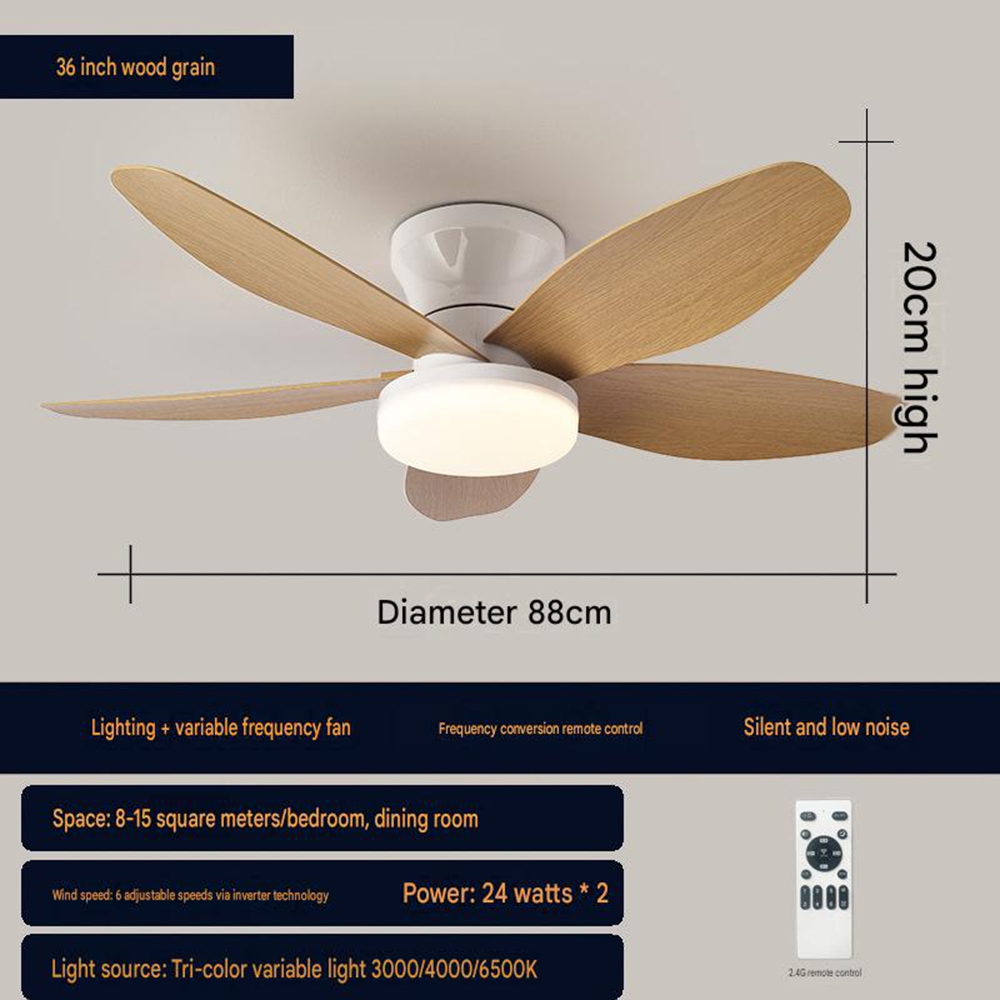 88 Cm (36 Zoll) Led-deckenventilator Mit Flügeln In Holzoptik, Leiser, Stufenlos Regelbarer Led-ventilator Für Schlafzimmer, Wohnzimmer, Büro, Kostengünstige Kühlung, 1 Stück, Holz