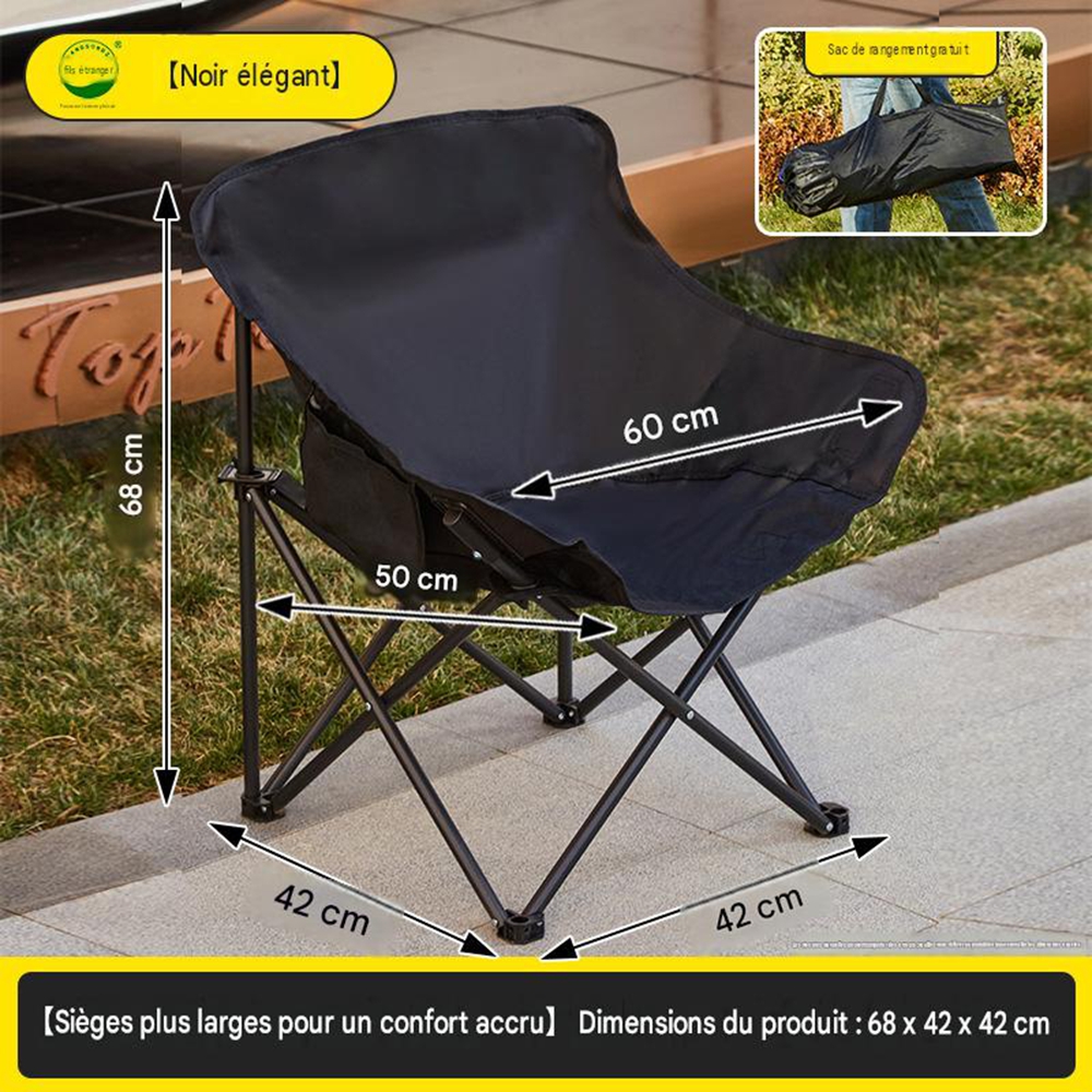 Faltbarer Mond-campingstuhl – Tragbarer Outdoor-stuhl Mit U-förmiger Canvas-bespannung, Niedriger Rückenlehne Für Camping, Garten, Angeln Und Strand, 1 Stück, Klassisches Schwarz