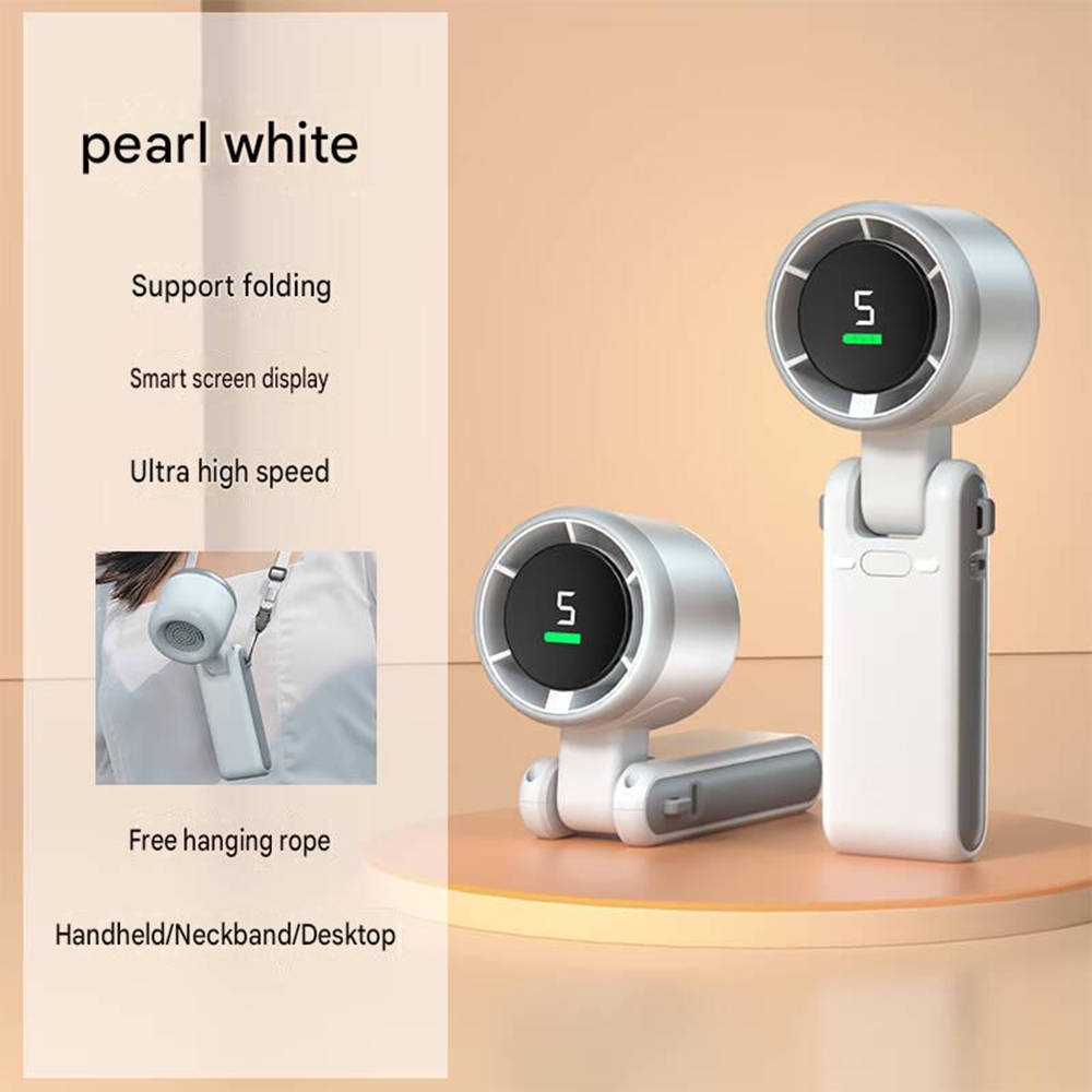 Schneller, Per Usb Aufladbarer Turbo-taschenventilator Mit Digitalanzeige, 5 Geschwindigkeitsstufen, Faltbar, Mini-nackenventilator, Preiswerter Kühler, 1 Stück, Klassisches Weiß, 1200 Mah