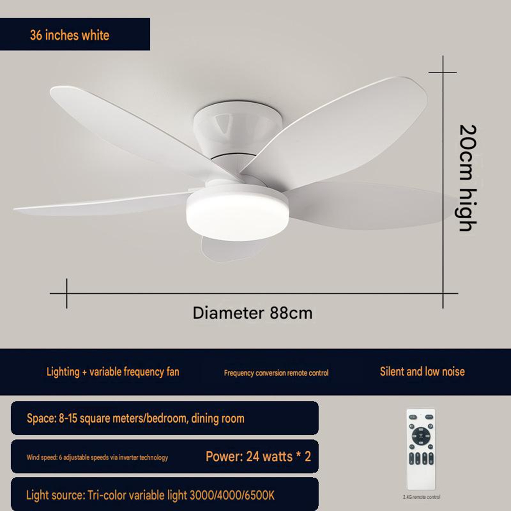 Leiser Led-deckenventilator (88 Cm), Reversibel, Variable Geschwindigkeit, Für Wohnzimmer, Schlafzimmer, Büro, Kostengünstige Kühlung, 1 Stück, Weiß