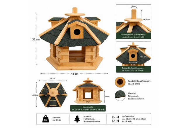 Mucola - Vogelhaus Vogelvilla Vogelfutterhaus Vogelhäuschen Holz Futtersilo Vogelhäuser