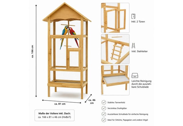 Mucola - Vogelkäfig Vogelvoliere Voliere Vogelhaus Holz Vogel Zimmer Käfig Papageienkäfig