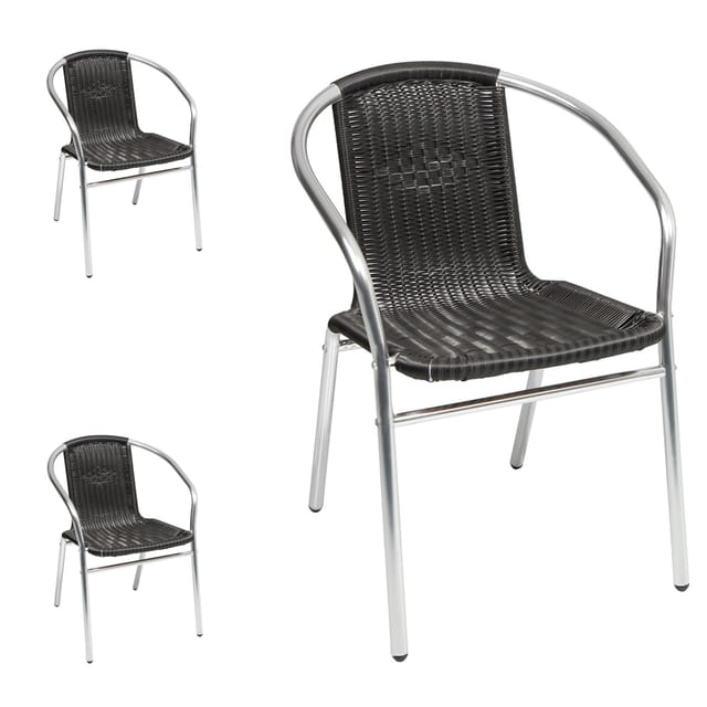 Mojawo - 3 Stück Bistro Stapelstuhl Aluminium / Rattan schwarz-M537481-3