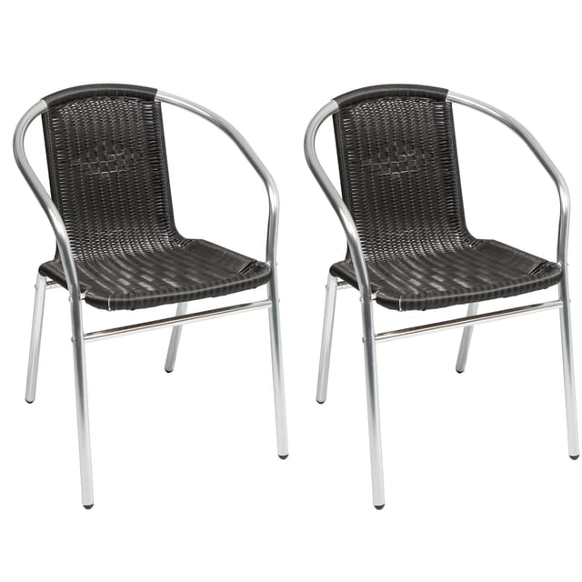 Mojawo - 2 Stück Bistro Stapelstuhl Aluminium / Rattan schwarz-M537481-2-neu