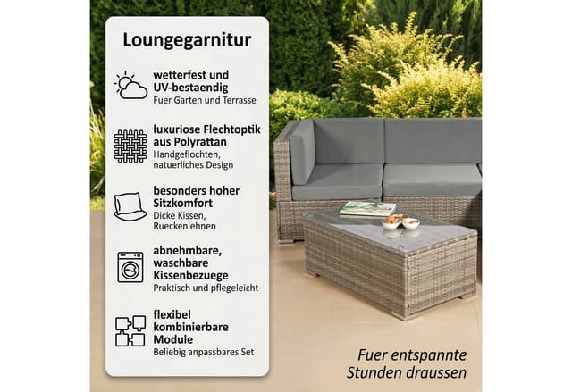 Mucola - Sitzgruppe Gartenmöbel Lounge Sitzgarnitur Rattan Gartenset Sitzgruppe Terrasse