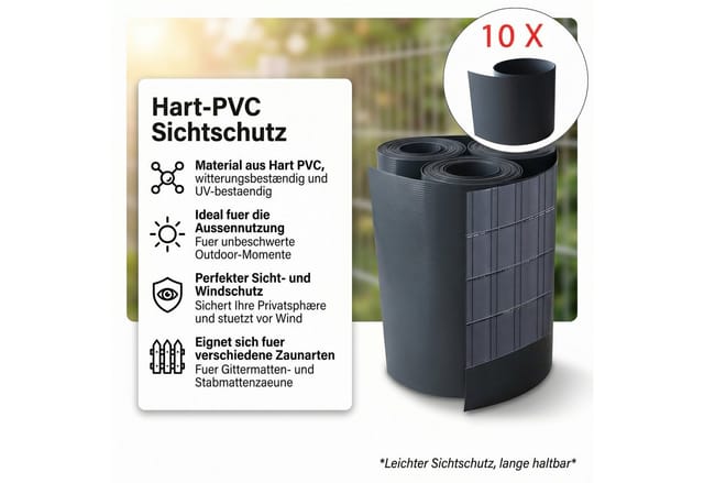 Mucola - Sichtschutz 10X hart pvc Anthrazit Sichtschutzstreifen Doppelstabmattenzaun