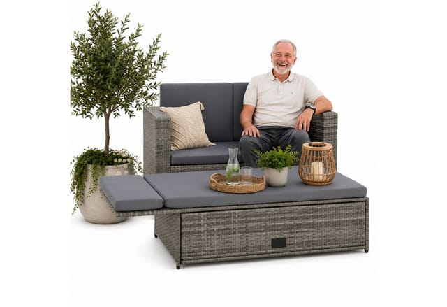 Mucola - Lounge Gartenmöbel Sofa Bank Tisch klappbar Rattan Gartenset Sitzmöbel grau neu