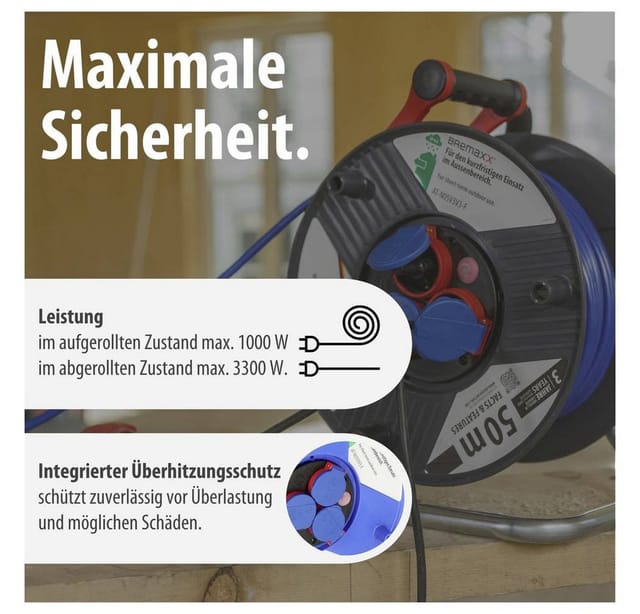 Brennenstuhl - Garant IP44 Kabeltrommel, 50m, Spezialkunststoff, blau