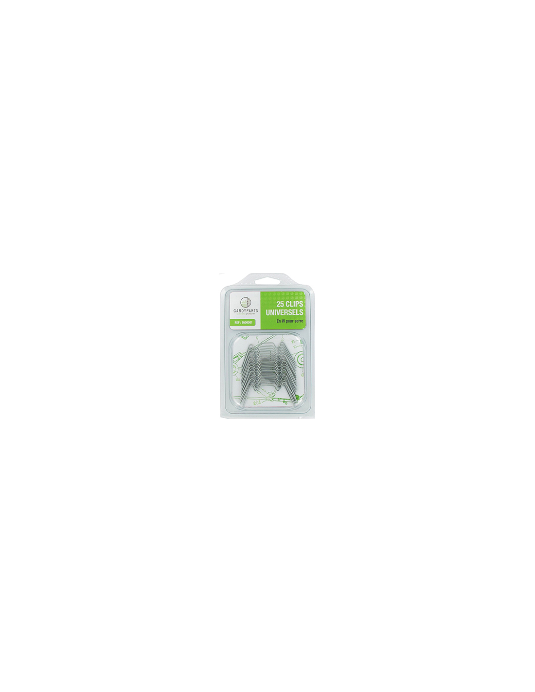Set aus 25 universellen W-Klammern zur Befestigung von Glas- oder Polycarbonatplatten an einem Gewächshausrahmen.