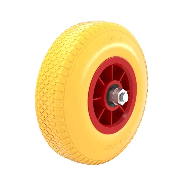 Wiltec - Pannensicheres pu Rad 3.00-4 75 x 260 mm 105 kg, Polyurethan Vollgummi Schubkarren Komplettrad mit Steckachse, Schubkarrenrad pannensicher