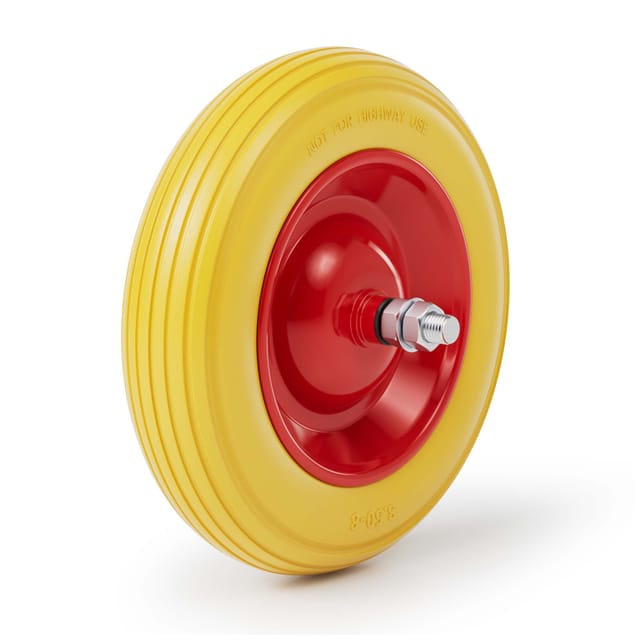 Wiltec - Pannensicheres pu Rad 4.00-8 100 x 400 mm 160 kg, Polyurethan Vollgummi Schubkarren Komplettrad mit Steckachse, Schubkarrenrad pannensicher