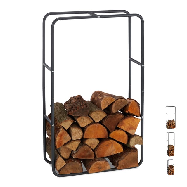 Relaxdays Kaminholzregal, Holzscheite Stapelhilfe, aus Stahl, innen und außen, Brennholzregal, HxB 100x60 cm, anthrazit