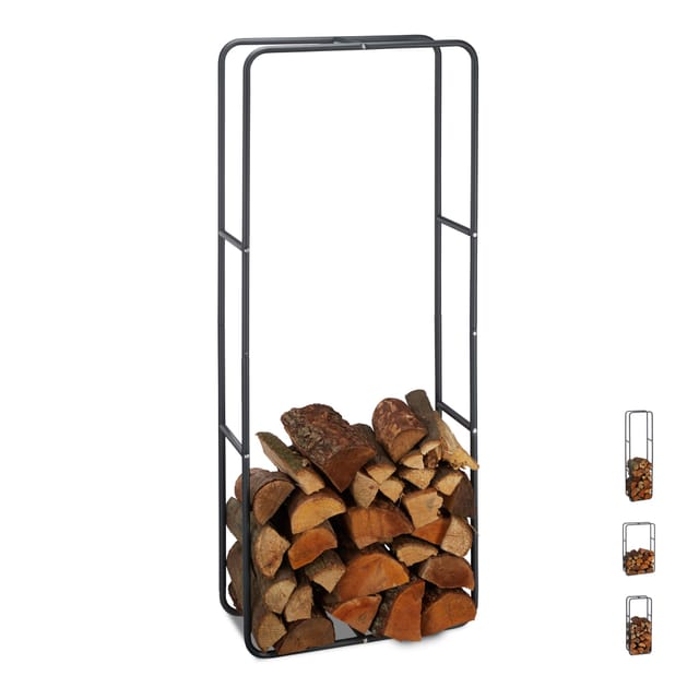 Relaxdays - Kaminholzregal, Holzscheite Stapelhilfe, aus Stahl, innen und außen, Brennholzregal, HxB 150x60 cm, anthrazit
