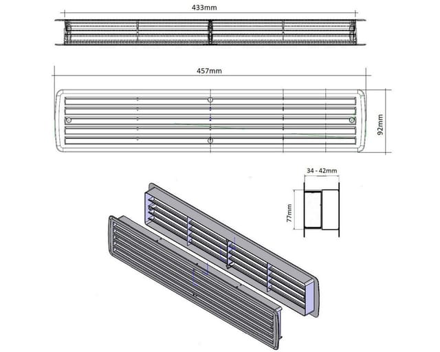 Ms Beschläge - Lüftungsgitter Türlüftung Kunststoff Weiß paarweise 457mm x 92mm