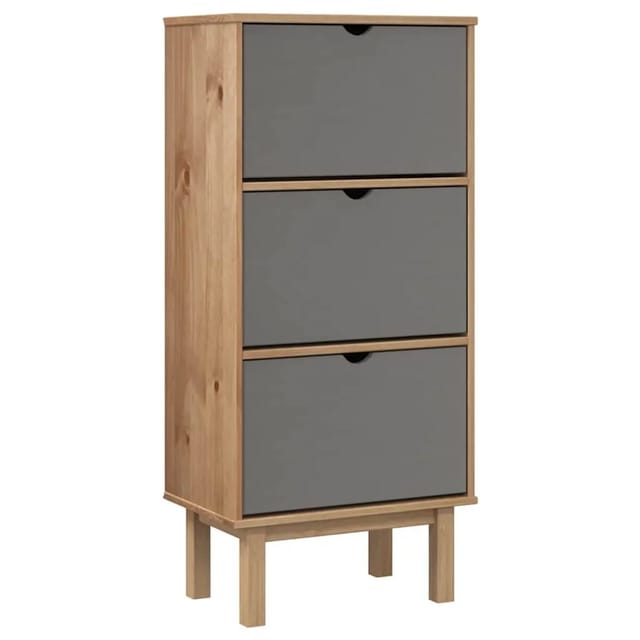 Vidaxl - Schuhschrank otta mit 3 Schubladen Braun&Grau Massivholz Kiefer
