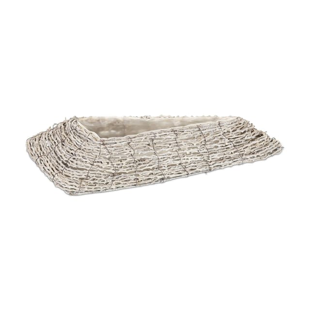Relaxdays Blumentopf, 2er Set, Rattan, Pflanzentöpfe mit Folie, HBT: 10 x 55 x 25 cm, Pflanzkörbe für innen, weiß/natur