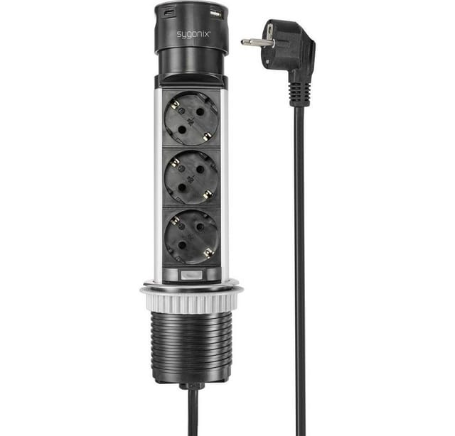 Sygonix - SY-4997104 Steckdosenturm Schwarz, Edelstahl Schutzkontakt 1 St.
