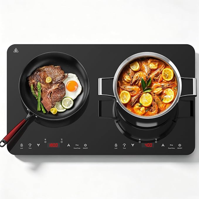 Aobosi Induktionskochfeld 2 Platten, Induktionskochplatte Tragbares Kochfeld Mit Sensor-touch-unabhängiger-steuerung, 20 Temperaturstufen & Leistungsstufen, 4h, Sicherheitssperre,3500w,neue