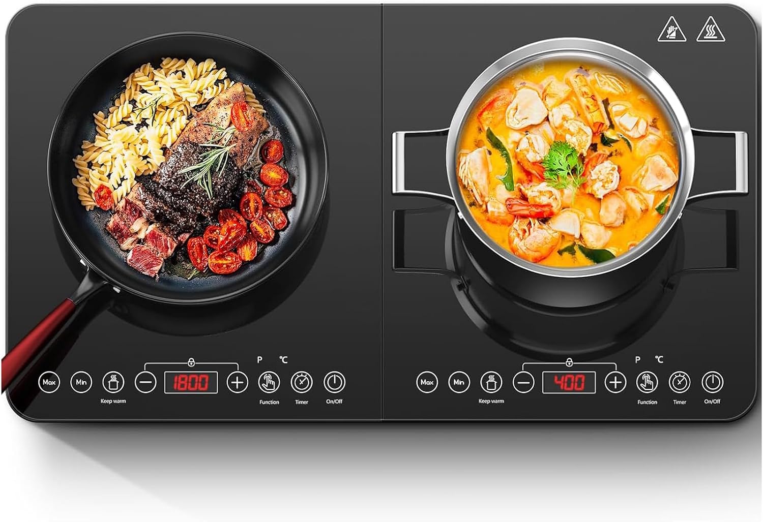 Induktionskochfeld, Aobosi Doppel Induktionskochplatte Tragbares Kochfeld Mit Warmhaltefunktion, 10 Temperaturstufen Und 6 Leistungsstufen, Timer, Max & Min-taste, 3500watt, Sensor-touch-steuerung