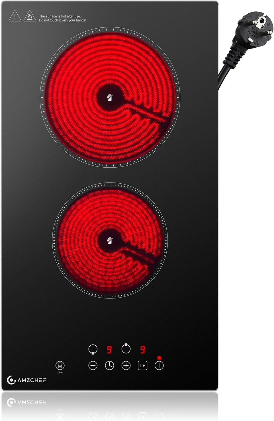 Glaskeramikkochfeld 2 Platten, 3200w Kochfeld 2 Platten Mit 9 Leistungsstufen, 2-in-1 Freistehend-/einbau-design, Touch-steuerung, Mattierte Glasoberfläche, Kompatibel Mit Allen Kochgeschirren