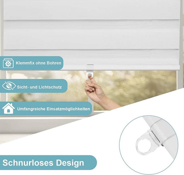 Doppelrollo Klemmfix ohne Bohren, Schnurlos Fensterrollo ohne Kettenzug, Weiß 70x150 - Woltu