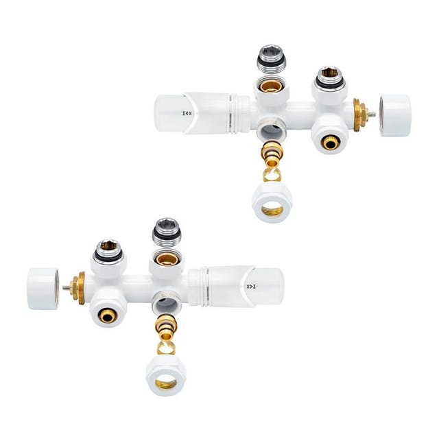 Anschlussgarnitur Mittelanschluss Heizkörper Thermostat Multiblock Eck Weiß neu