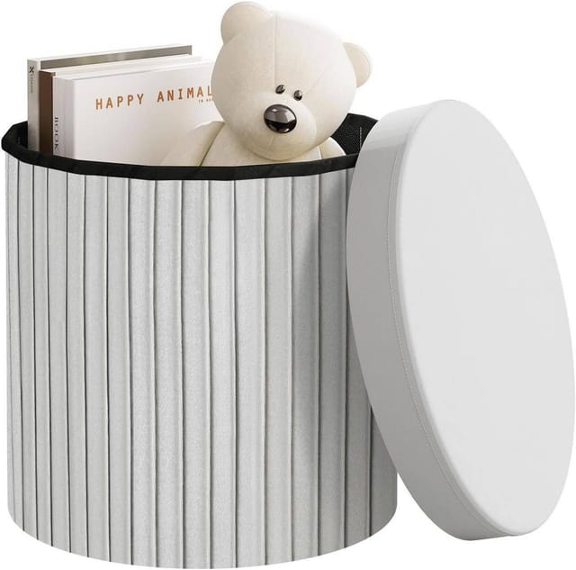 Sitzhocker Sitzbox Mit Stauraum Und Deckel Rund Sitztruhe Faltbar Polsterhocker Fußhocker Aufbewahrungsbox Aus Velvet Mdf Φ38xh36 Cm, Hellgrau - Hellgrau - Woltu