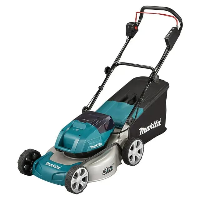 Akku-Rasenmäher DLM463, 2x18V, 46 cm, 60 l, 4 Akkus, Doppelladegerät, inkl. Zubehör - Makita