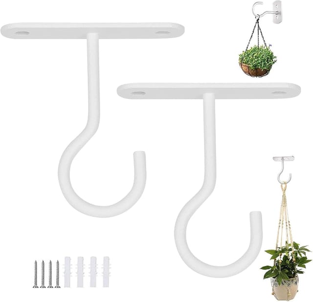 Deckenhaken zum Aufhängen von Pflanzen, 2 Stück Metall-Wand-Pflanzenhaken Swag Deckenaufhänger mit Schrauben und Ankern, Wandaufhänger, robuste